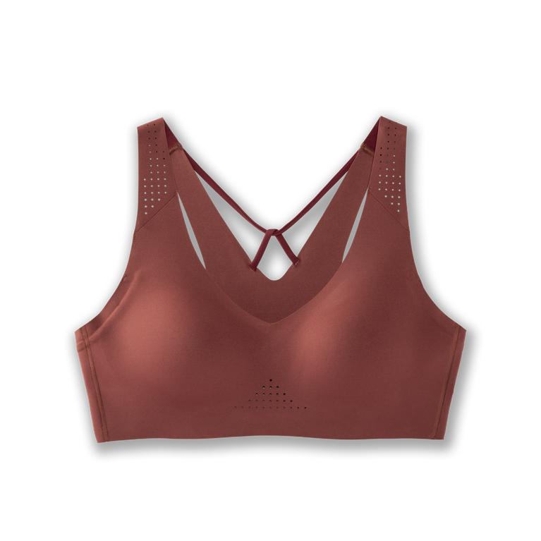 Brooks Dare V Neck - Womens Running Bra - Burgundy/Terracotta/Fluoro Pink (10274RGOS)